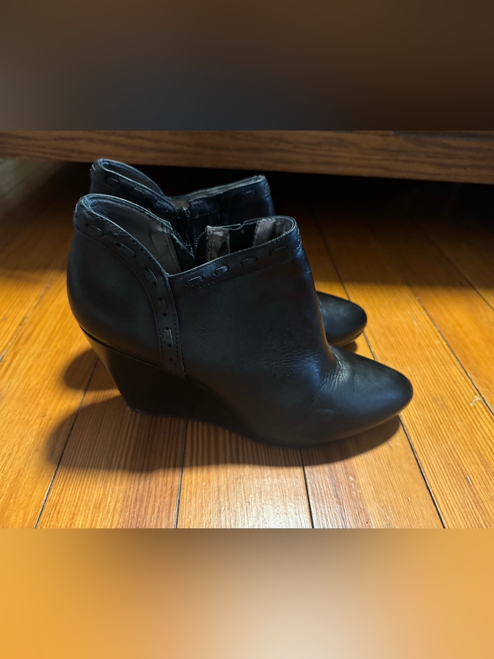 Jack Rogers Black Leather Wedge Ankle Booties
